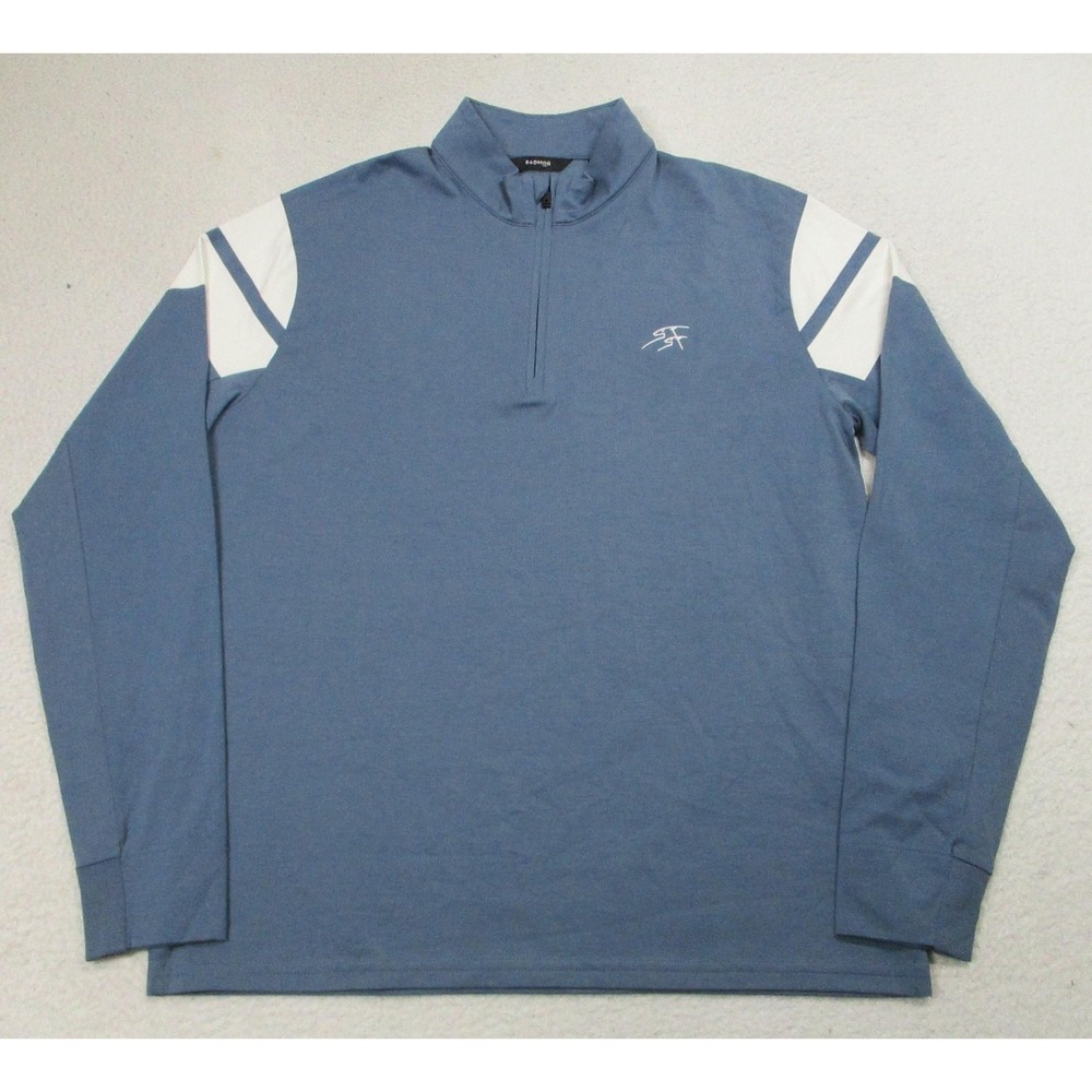 Radmor Pullover Mens Medium Blue White Quarter Zip Golf Pima Cotton‎ Stretch